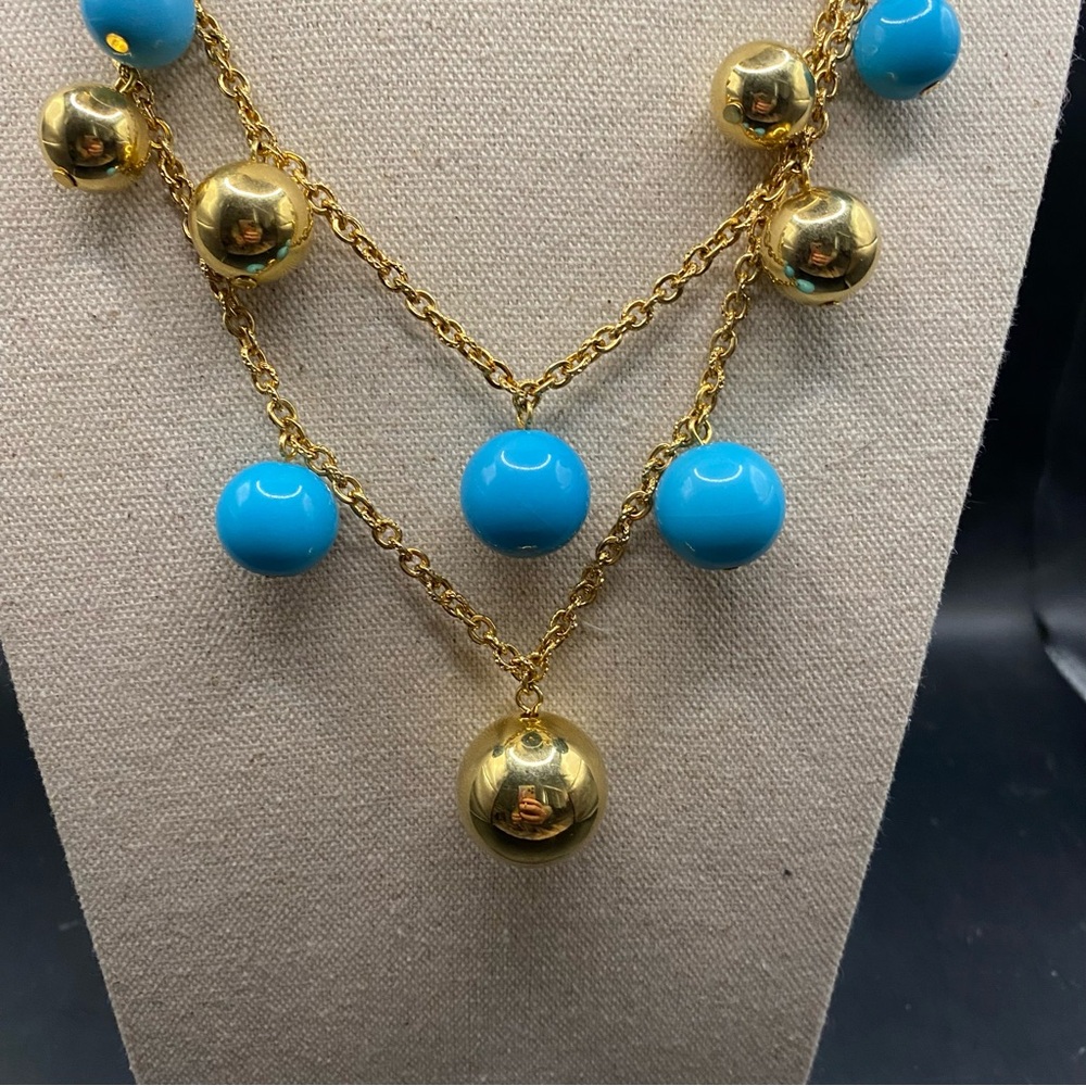 KJL Kenneth Jay Lane Gold and Blue Beaded Necklace - Picture 2 of 8